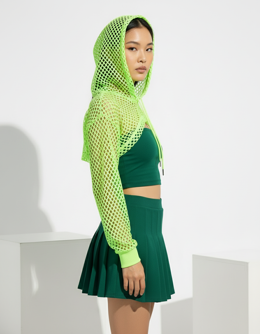 Mesh Cropped Hooded Top