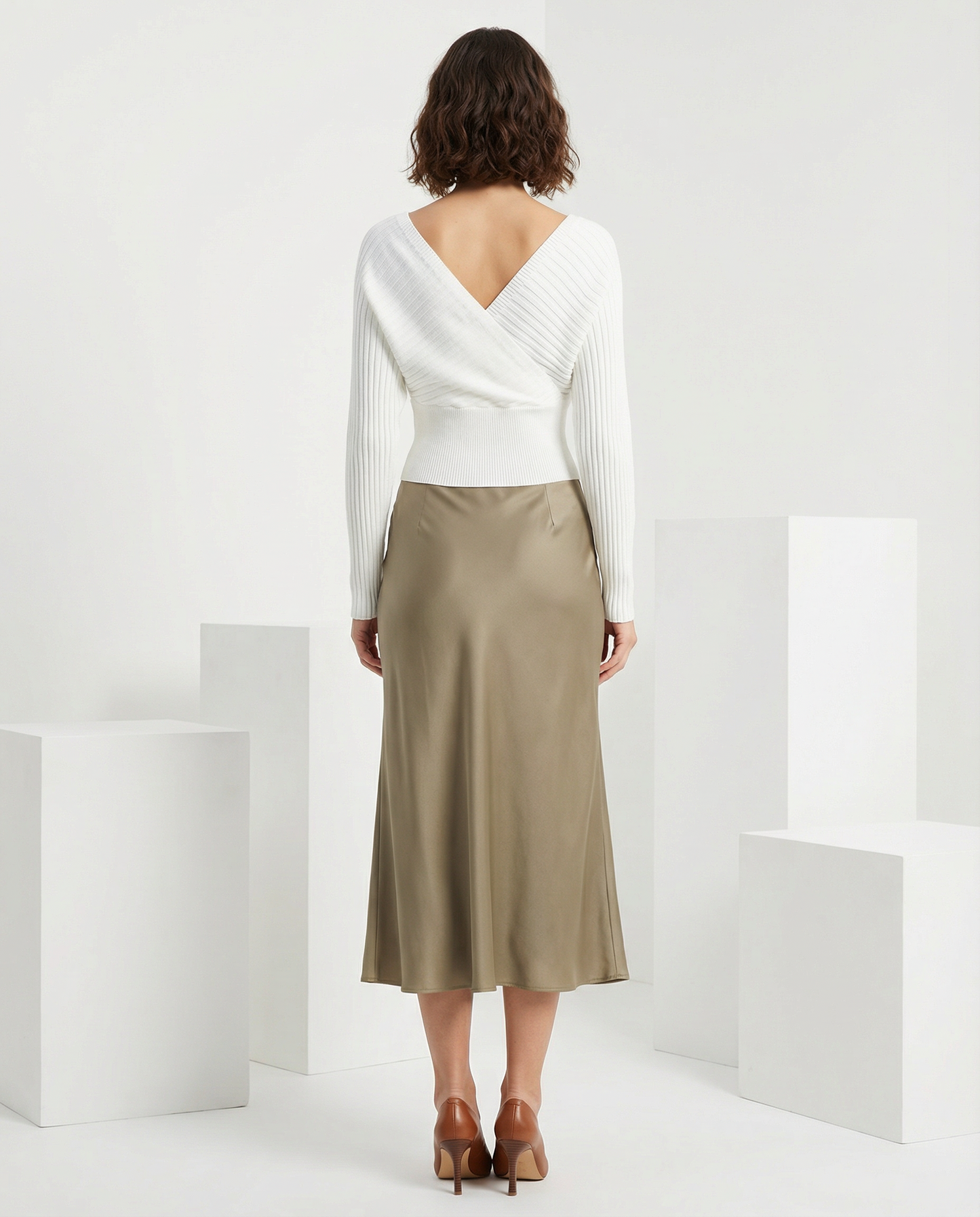 Off-Shoulder Wrap Ribbed Knit Sweater Top