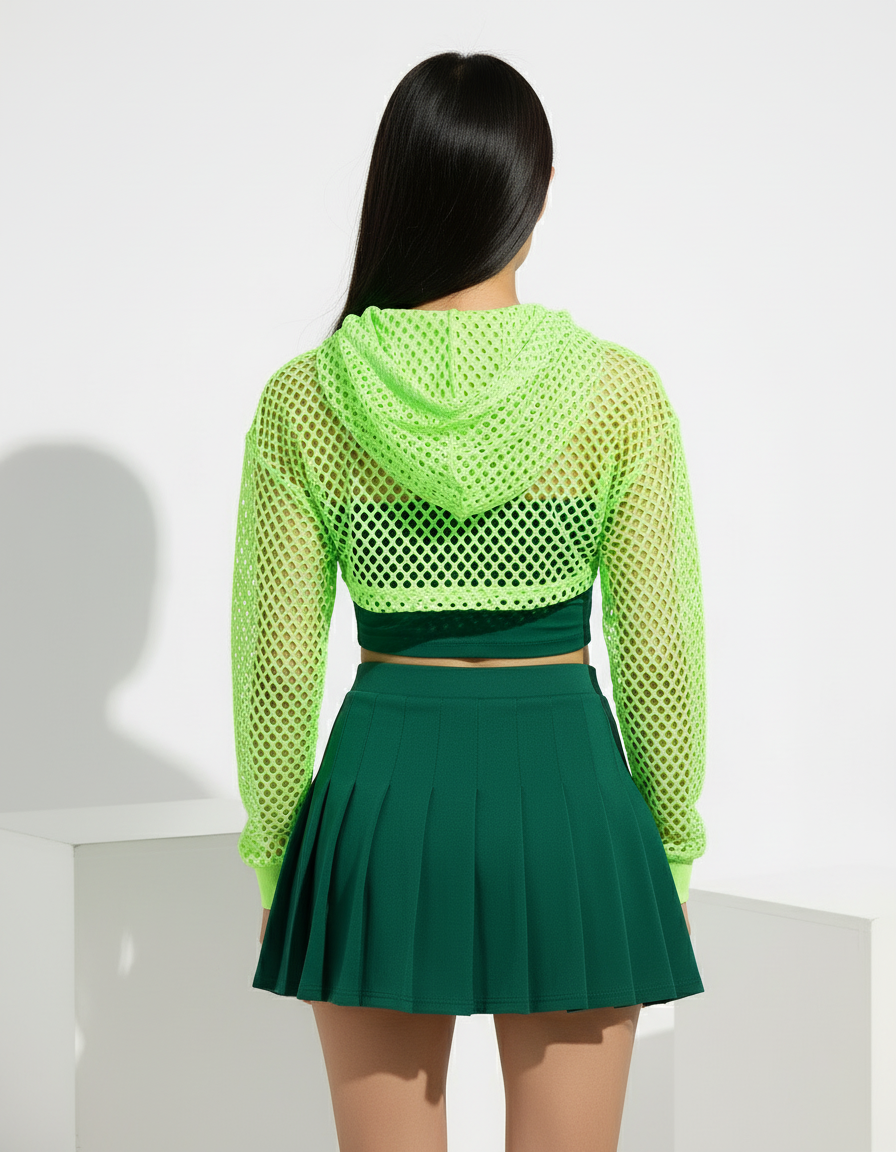 Mesh Cropped Hooded Top