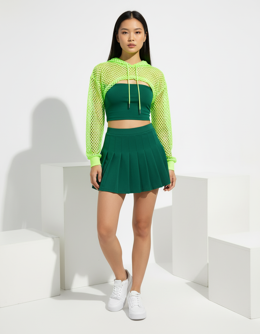 Mesh Cropped Hooded Top