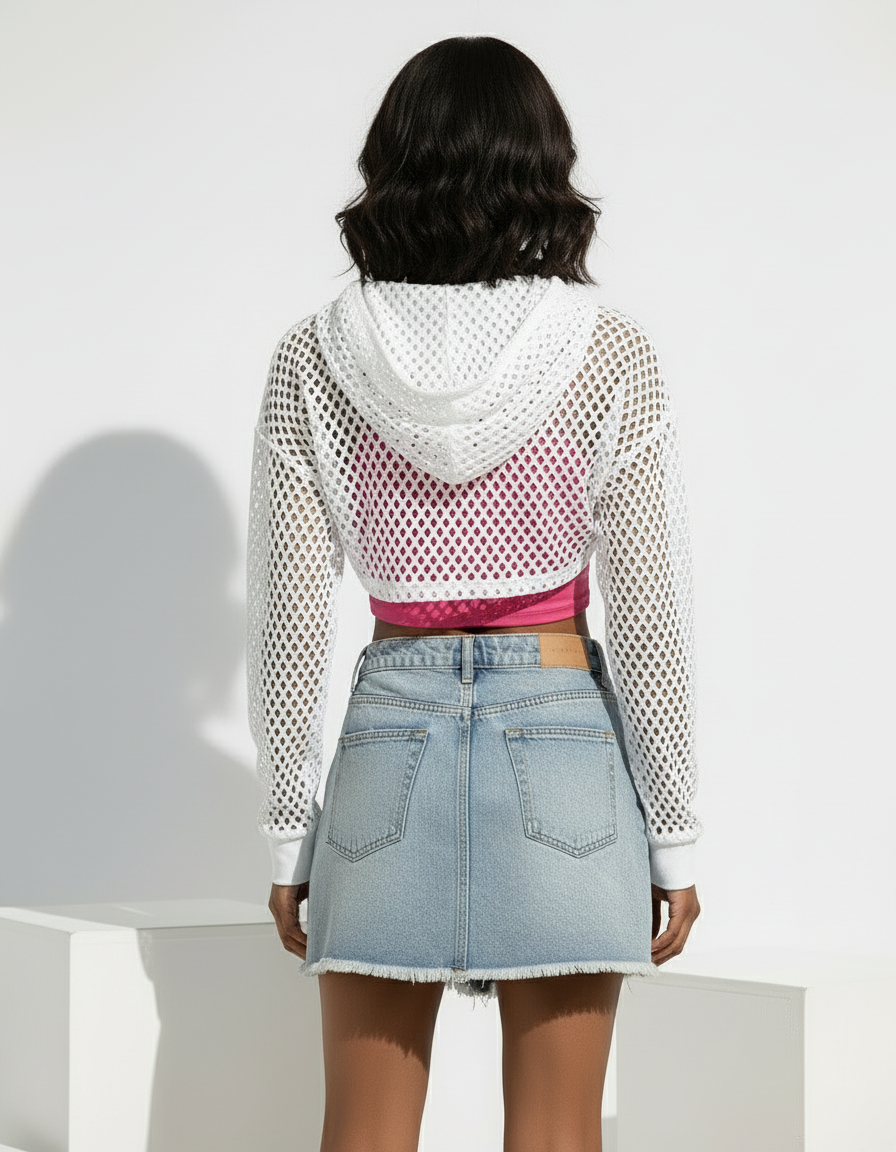 Mesh Cropped Hooded Top