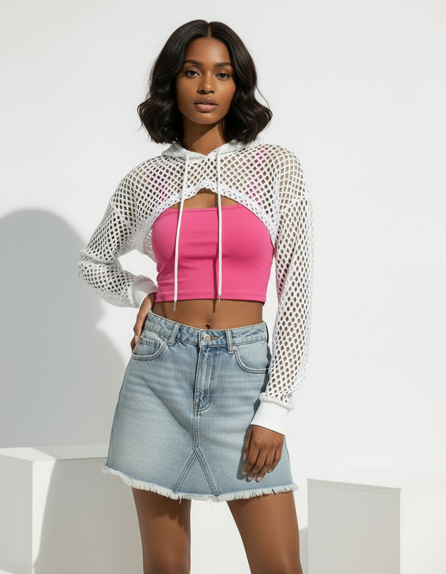Mesh Cropped Hooded Top