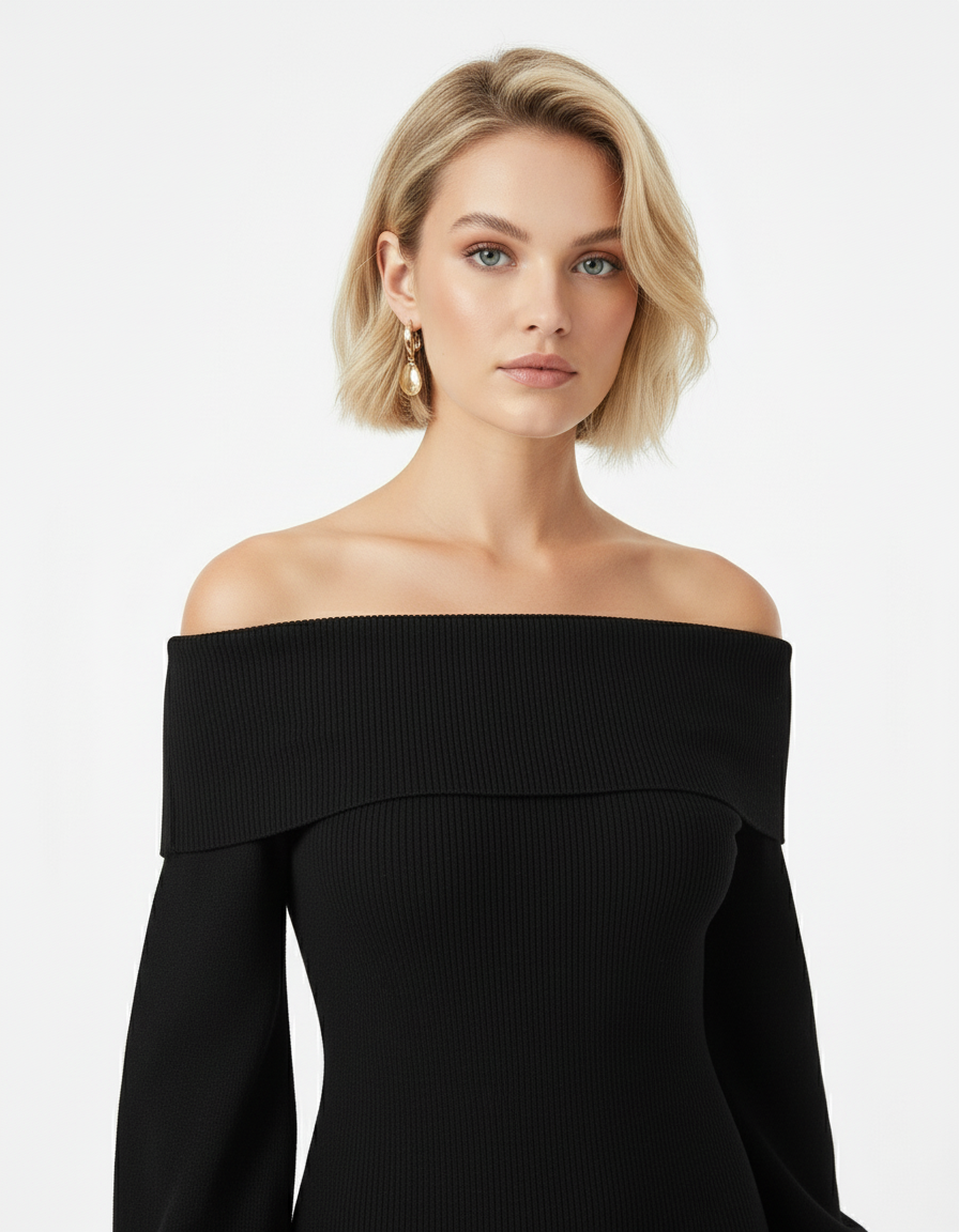 Off-Shoulder Knit Bodycon Dress