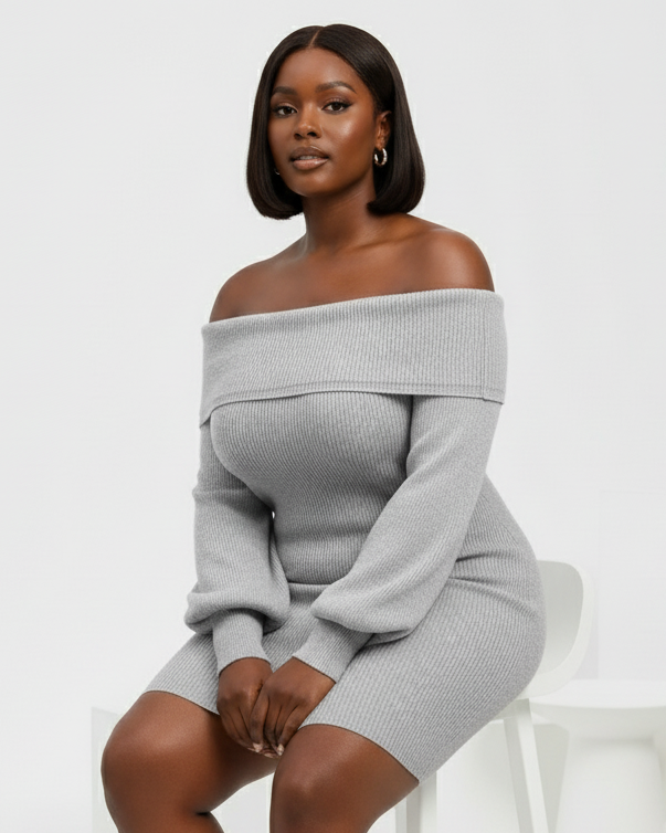 Off-Shoulder Knit Bodycon Dress