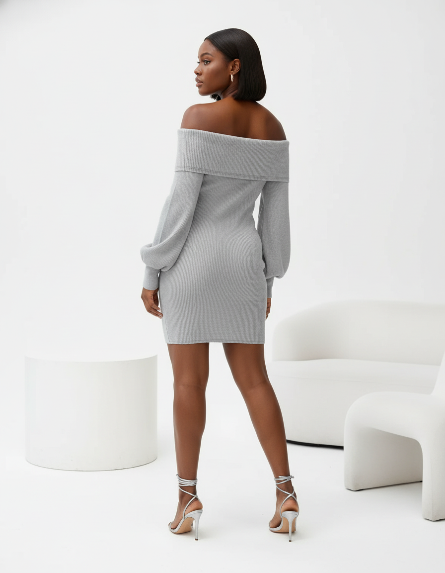 Off-Shoulder Knit Bodycon Dress