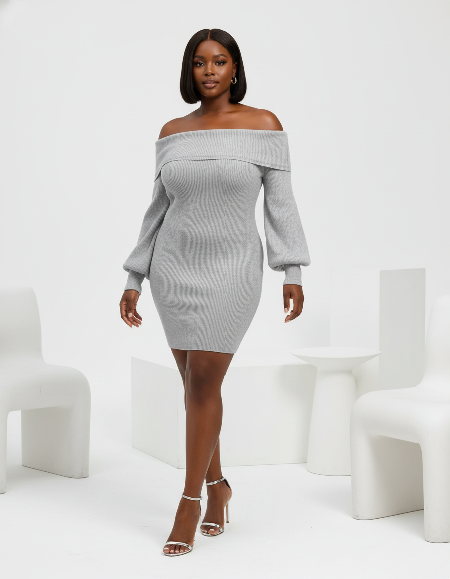 Off-Shoulder Knit Bodycon Dress