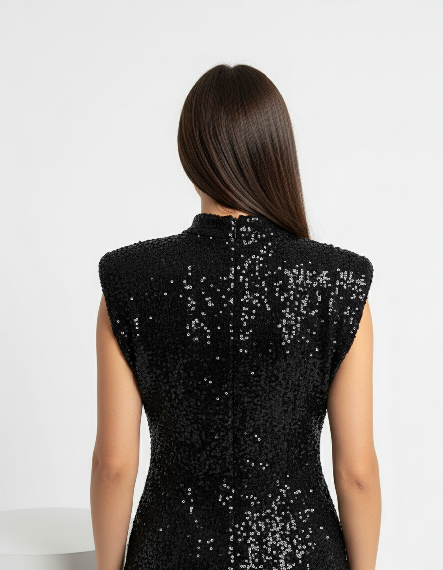 Sequin Shoulder-Pad Bodycon Mini Dress