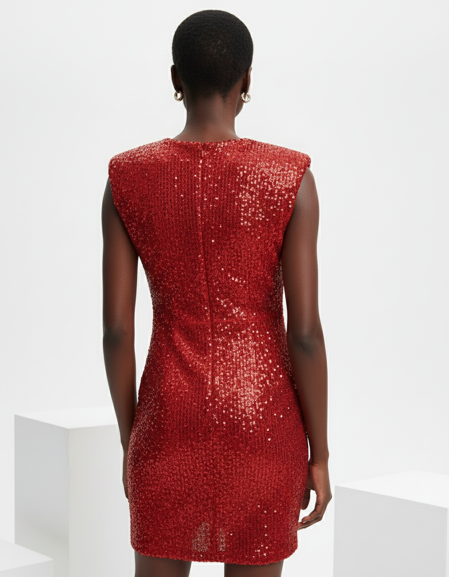Sequin Shoulder-Pad Bodycon Mini Dress