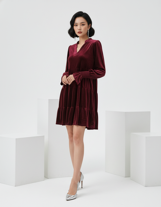Velvet Tiered Mini Dress