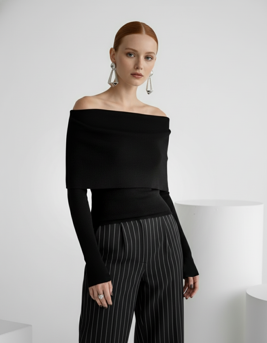 Off-Shoulder Foldover Knit Top