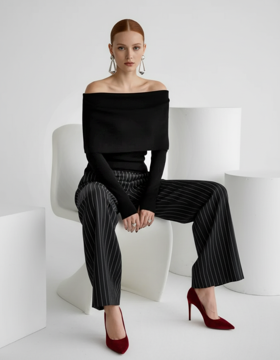 Off-Shoulder Foldover Knit Top