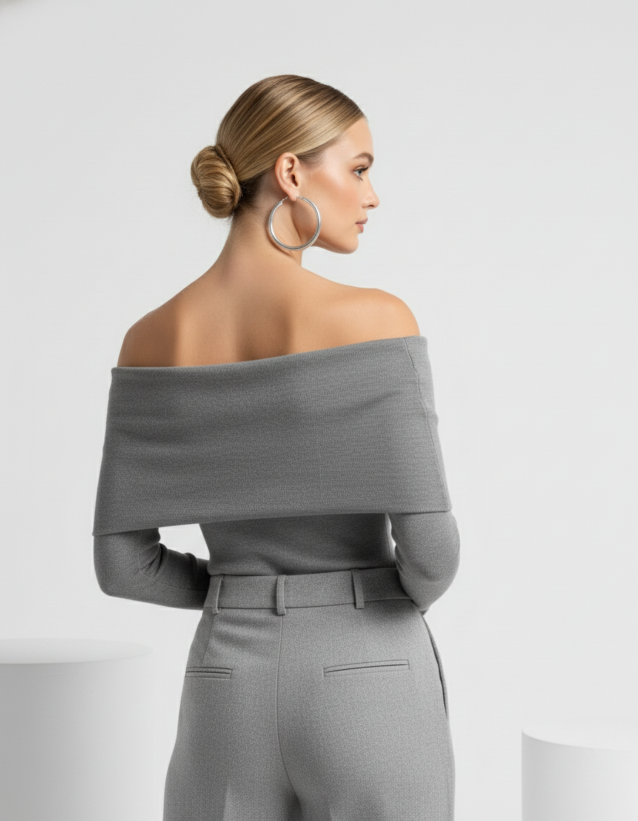 Off-Shoulder Foldover Knit Top