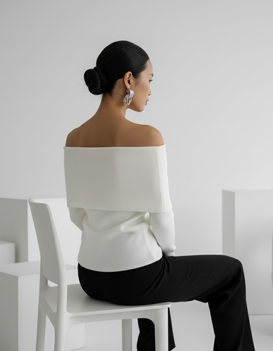 Off-Shoulder Foldover Knit Top