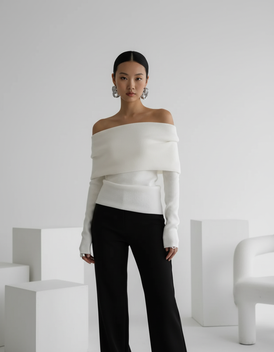 Off-Shoulder Foldover Knit Top