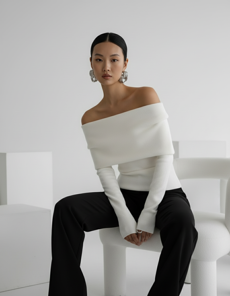 Off-Shoulder Foldover Knit Top