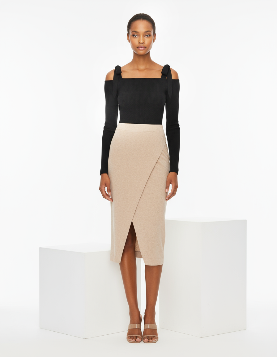 Bow Strap Cold Shoulder Ribbed Knit Sweater