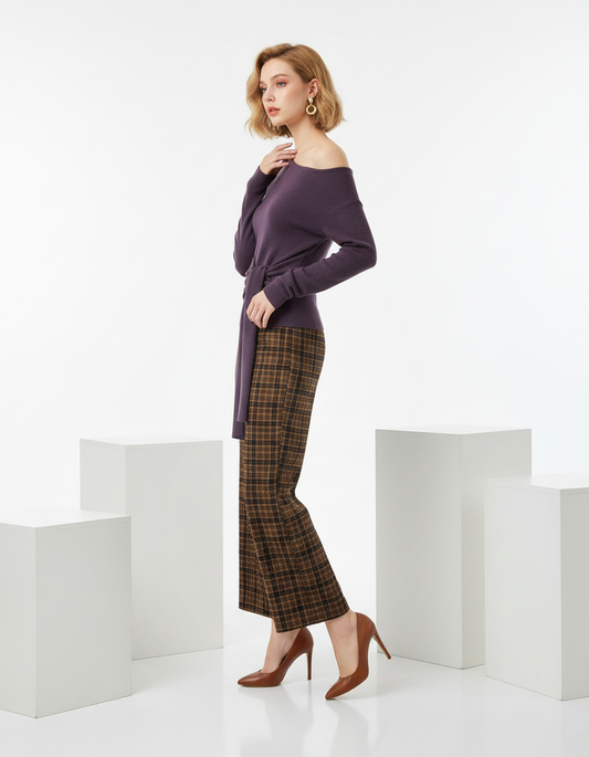 Off-Shoulder Tie-Waist Knit Sweater