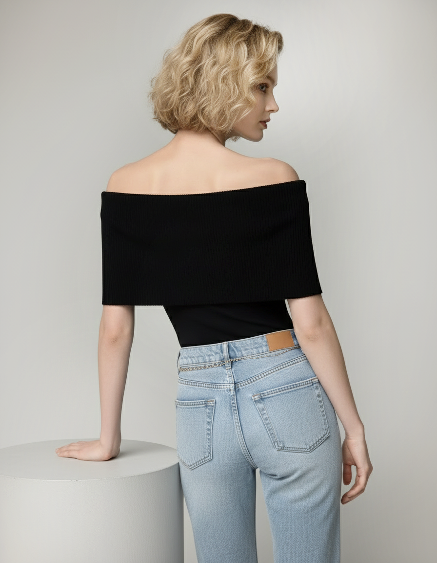 Off-Shoulder Ribbed Knit Top