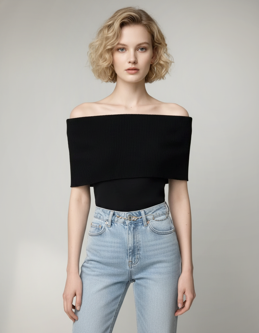 Off-Shoulder Ribbed Knit Top