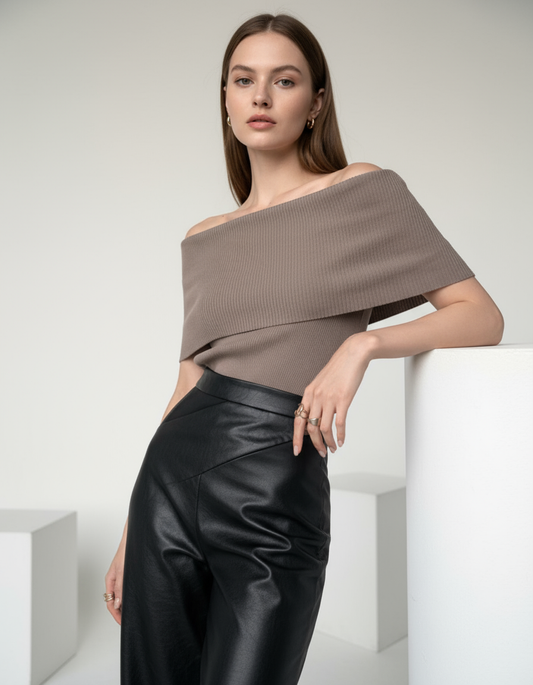 Off-Shoulder Ribbed Knit Top