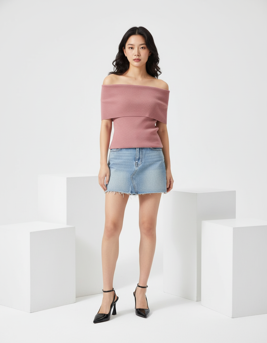 Off-Shoulder Ribbed Knit Top