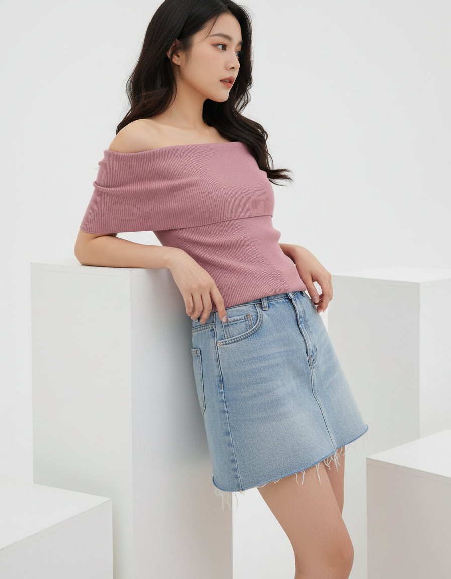 Off-Shoulder Ribbed Knit Top