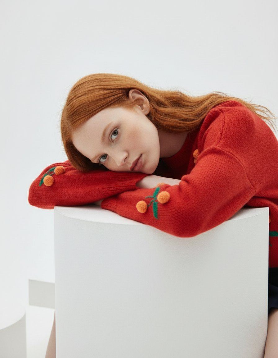 Cherry Embroidered Knit Sweater