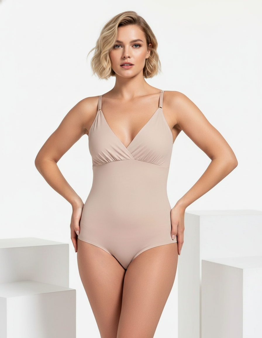 Seamless V-Neck Shapewear Bodysuit – Tummy Control Compression