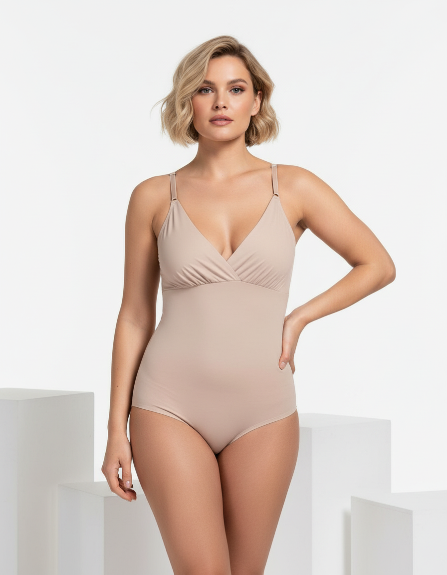 Seamless V-Neck Shapewear Bodysuit – Tummy Control Compression