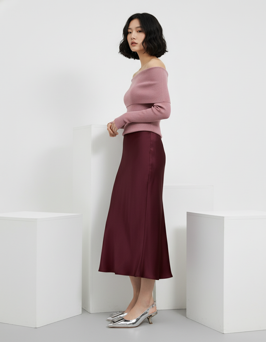 Elegant Slim-Fit Satin Midi Skirt