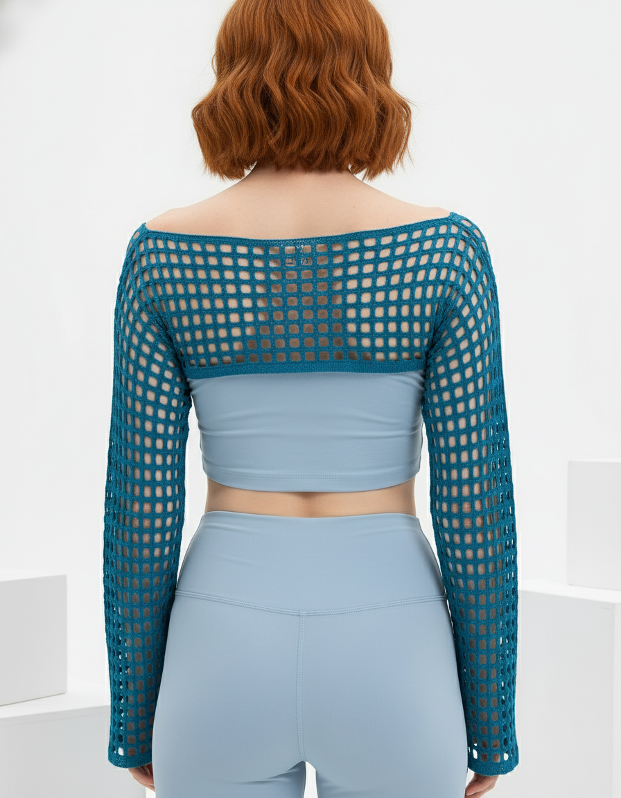 Mesh Long-Sleeve Shrug Top