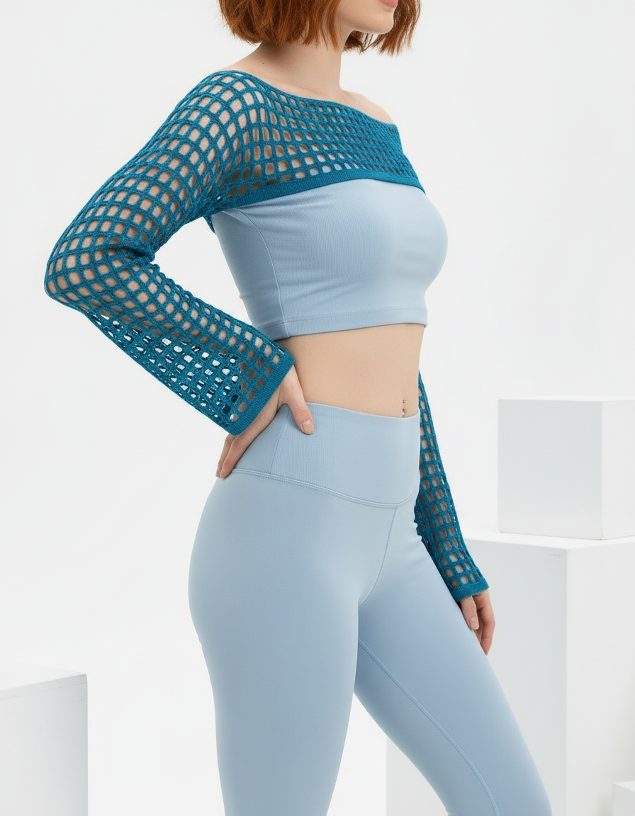 Mesh Long-Sleeve Shrug Top