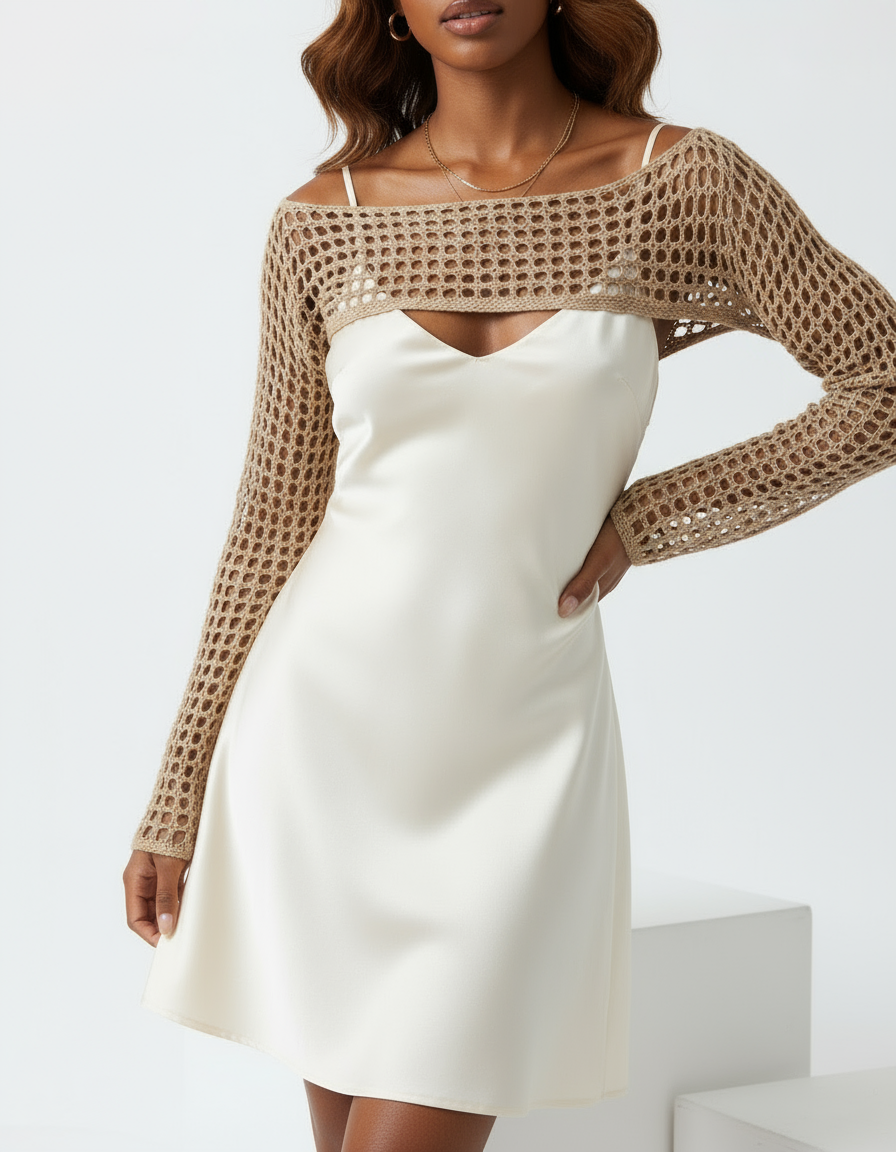 Mesh Long-Sleeve Shrug Top