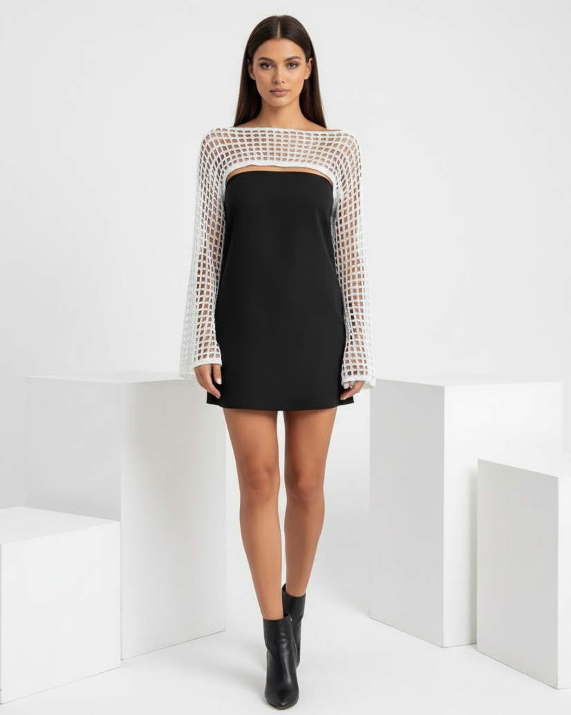 Mesh Long-Sleeve Shrug Top