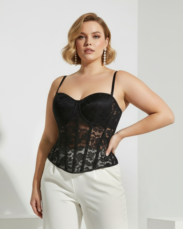Lace Bustier Corset Top – Adjustable, Supportive & Curve-Enhancing